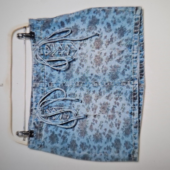 NWT PTCL Medium Wash Drawstring Front Flower Print Denim Miniskirt  Large - Picture 3 of 14